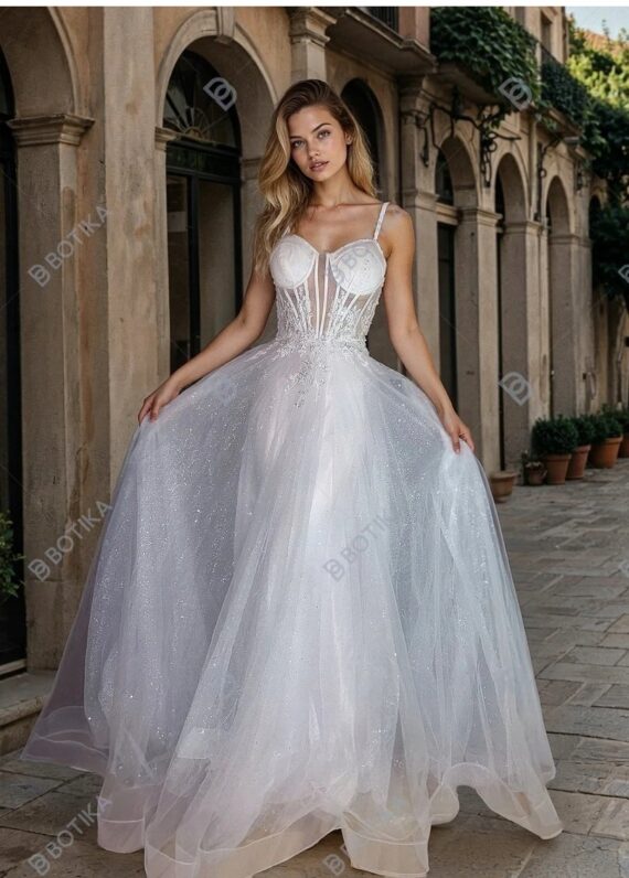 Paradise długa biała suknia ślubna księżniczka