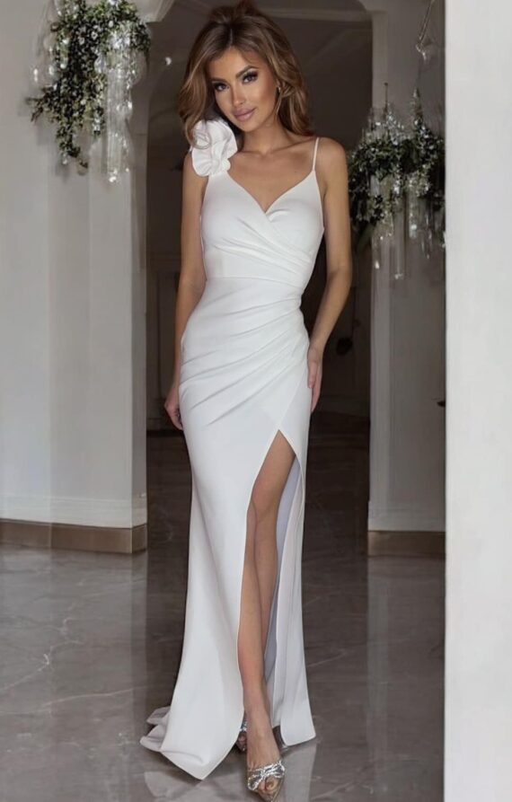 Sandy długa biała sukienka syrena