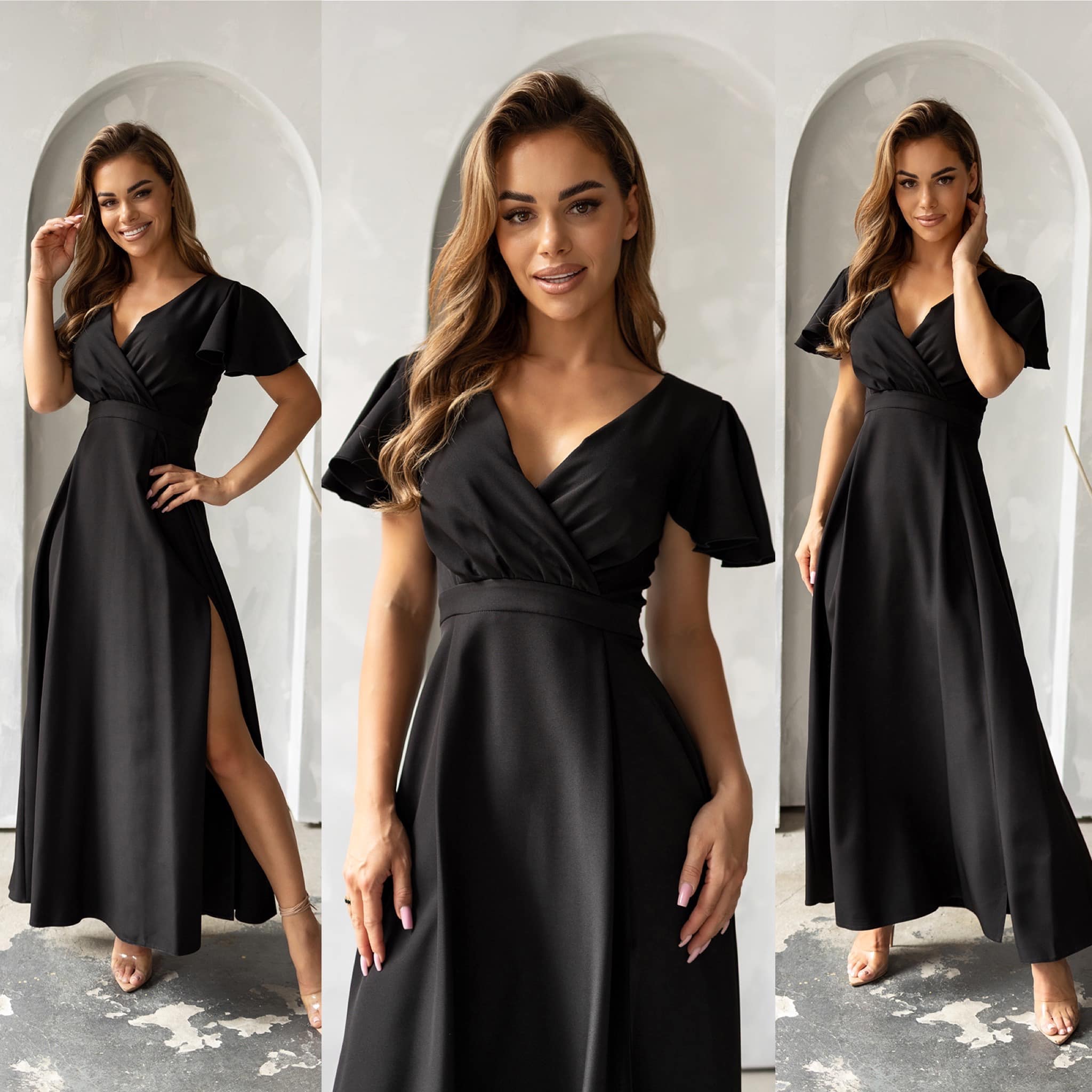 Lusi maxi czarna suknia z efektownymi rękawami - obrazek 4