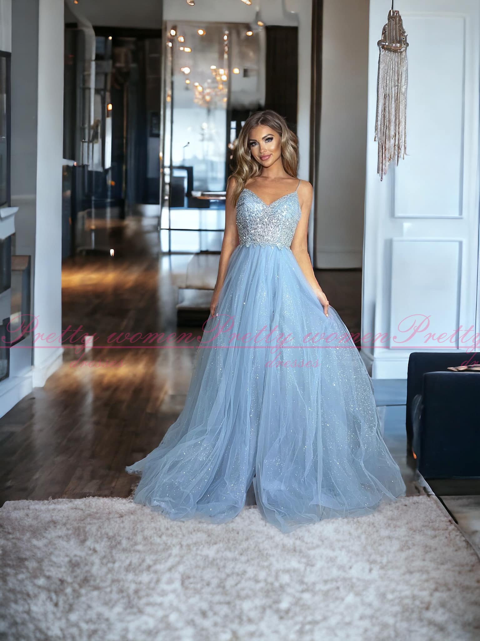 Emily gołębi błękit długa tiulowa sukienka księżniczka - obrazek 2