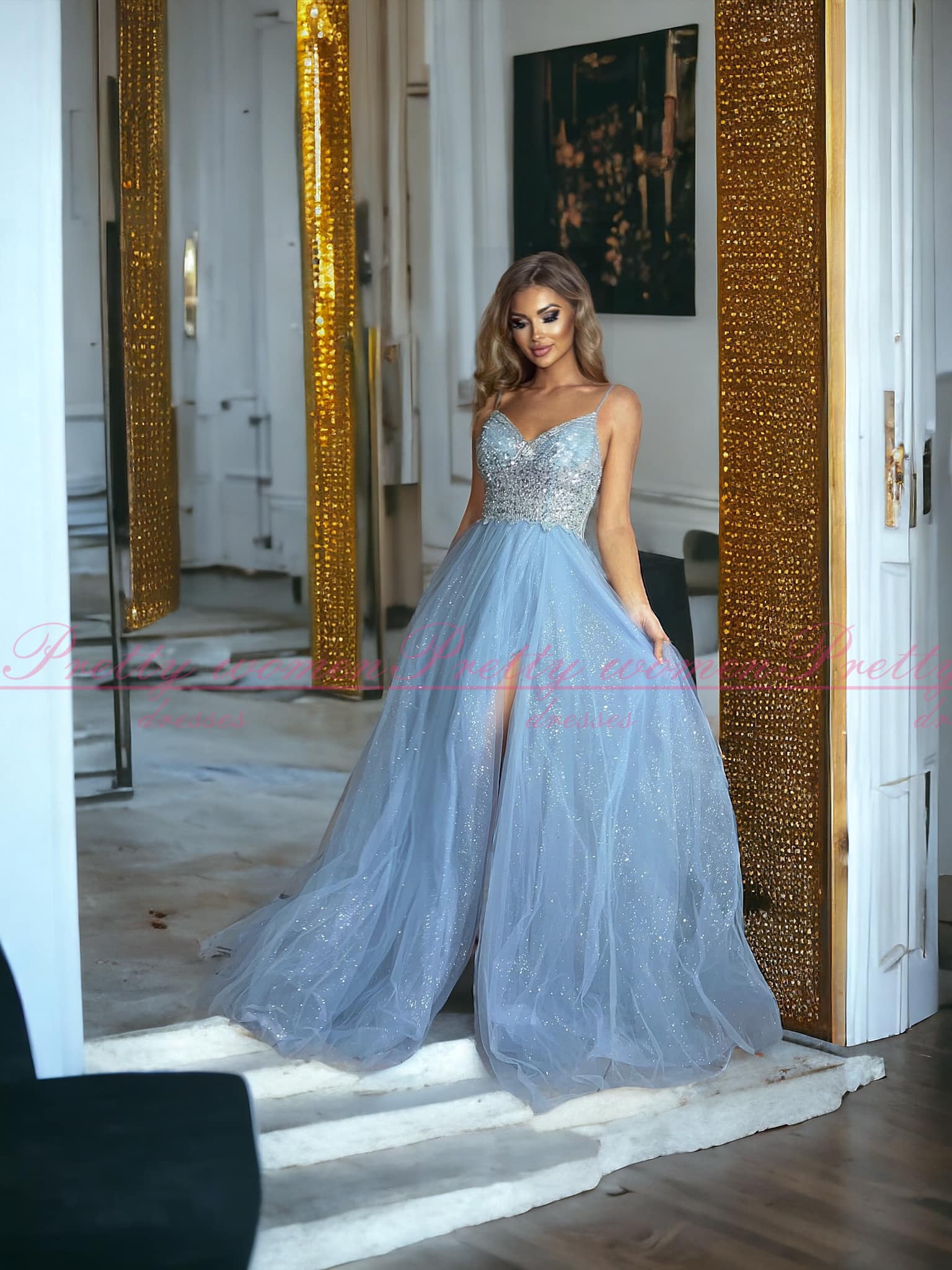 Emily gołębi błękit długa tiulowa sukienka księżniczka - obrazek 3