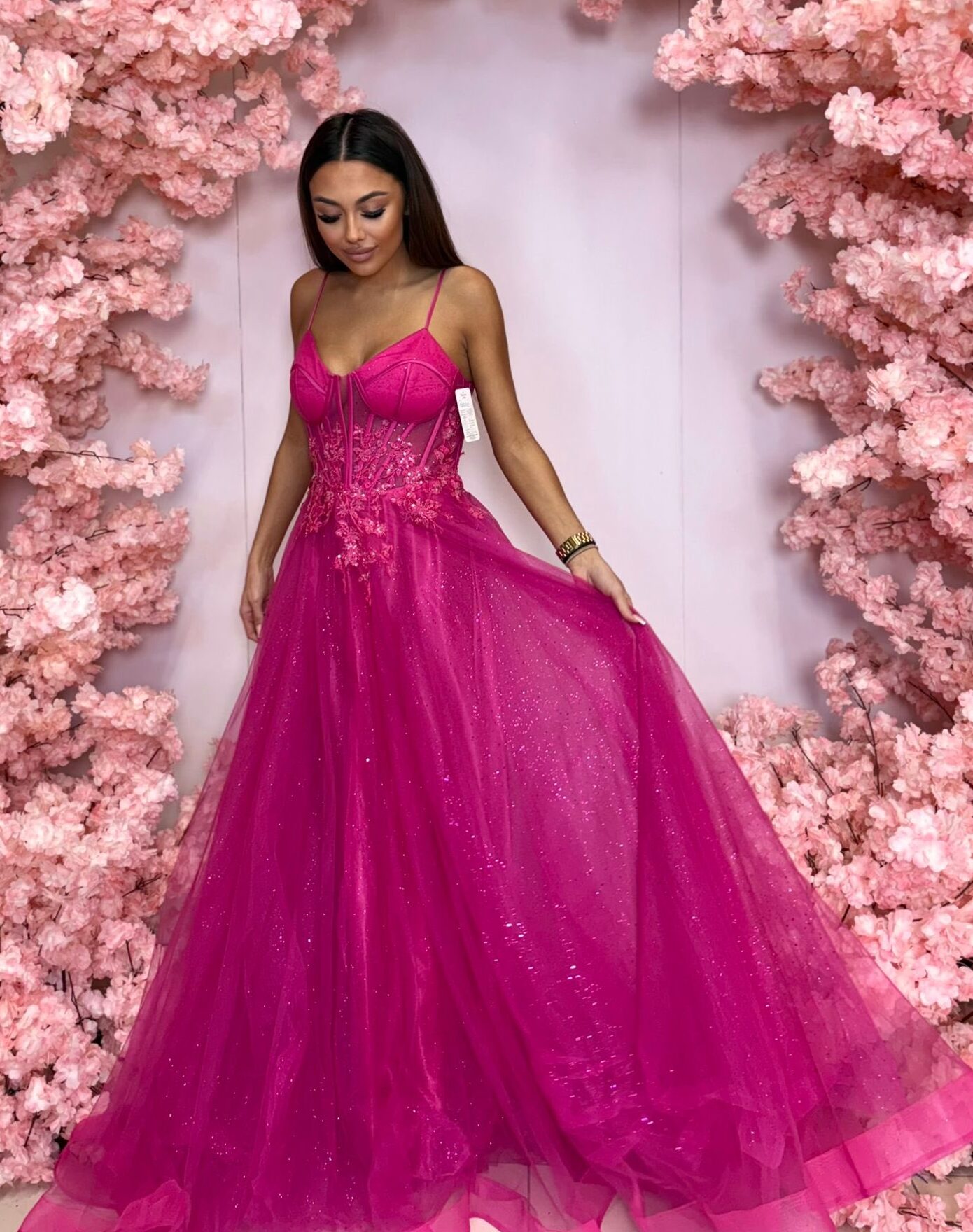 Paradise fuksja długa tiulowa suknia na bal