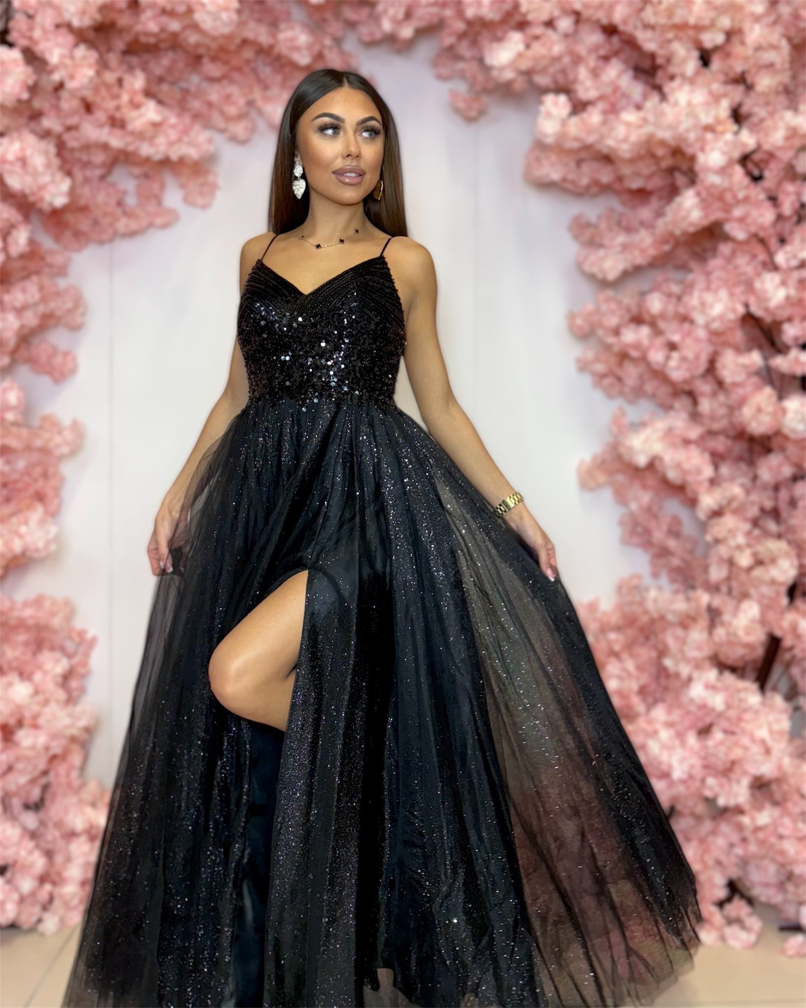 Emily czarna długa tiulowa sukienka księżniczka