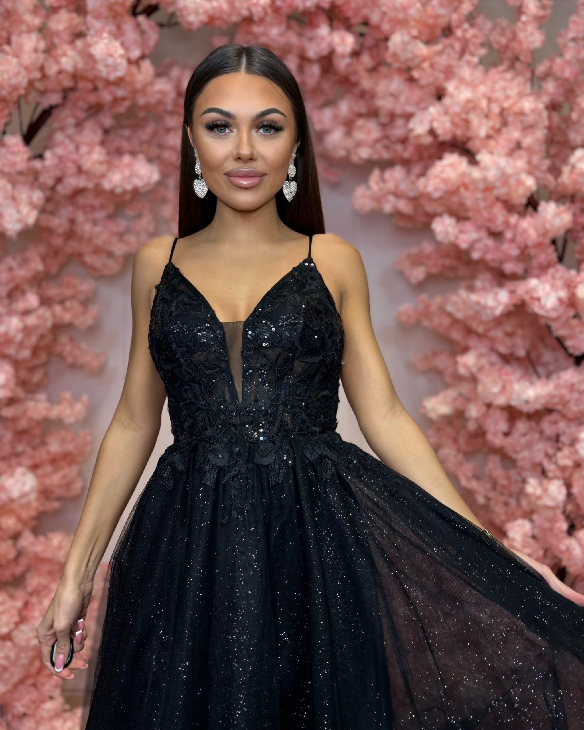 Tiramisu czarna długa tiulowa suknia na bal - obrazek 2