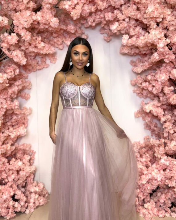 Antares wrzosowa długa suknia wieczorowa