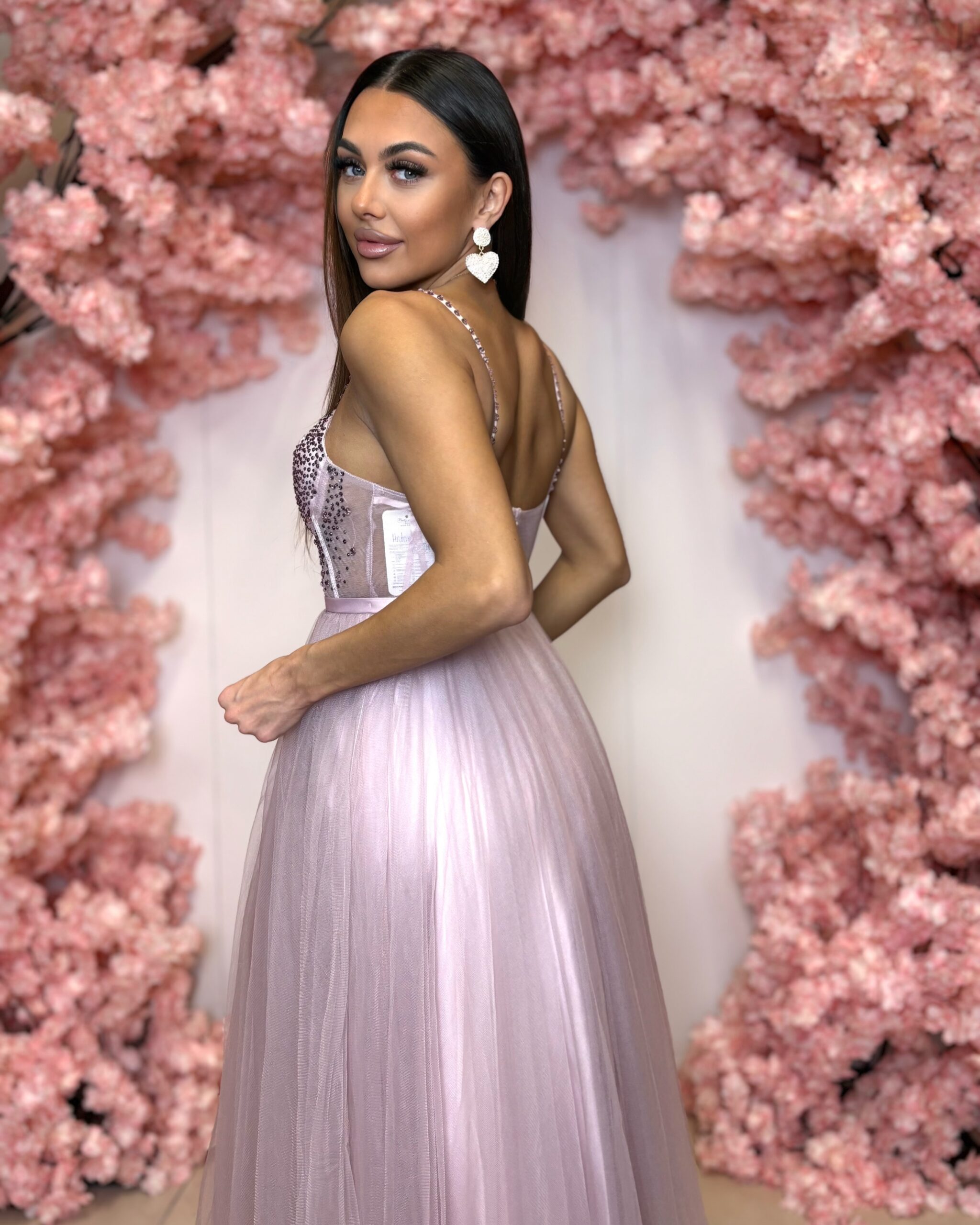 Antares wrzosowa długa suknia wieczorowa - obrazek 2