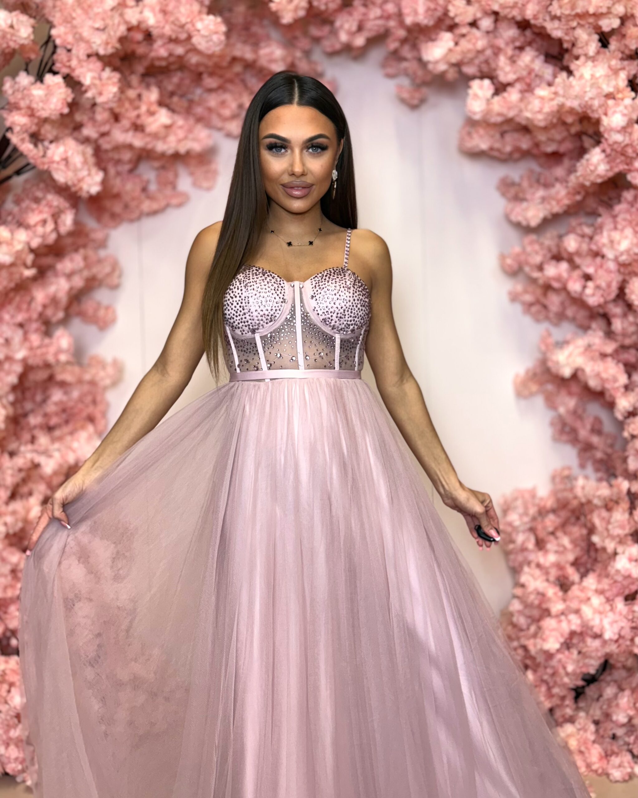 Antares wrzosowa długa suknia wieczorowa - obrazek 3