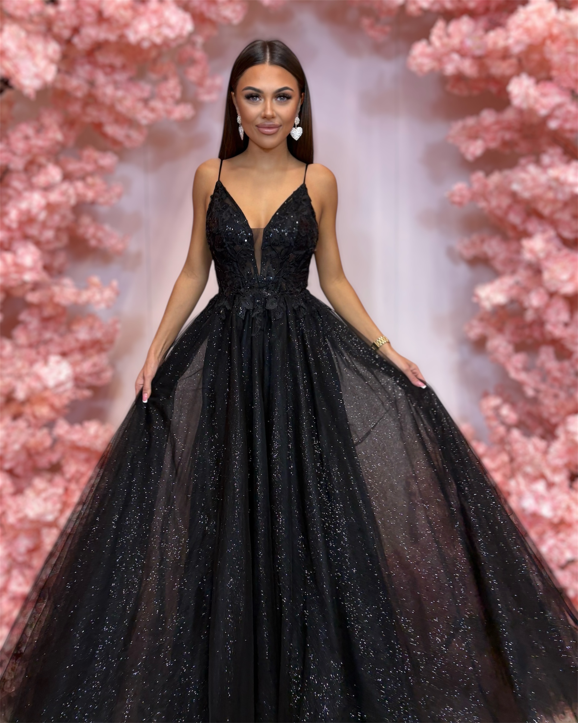 Tiramisu czarna długa tiulowa suknia na bal