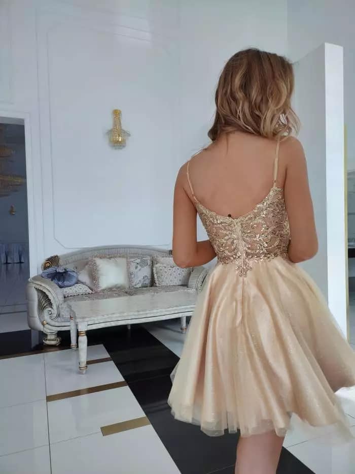 Sukienka Złota Exclusive Tiulowa Krótka - obrazek 2