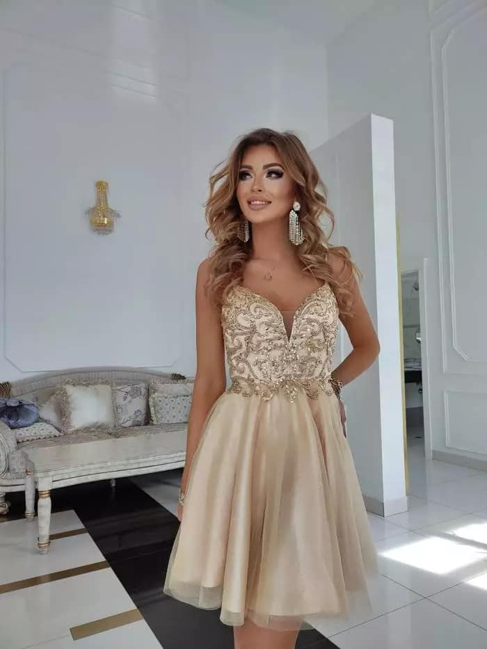 Sukienka Złota Exclusive Tiulowa Krótka - obrazek 3