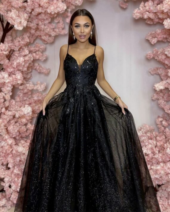 Ambeliy czarna długa tiulowa sukienka księżniczka