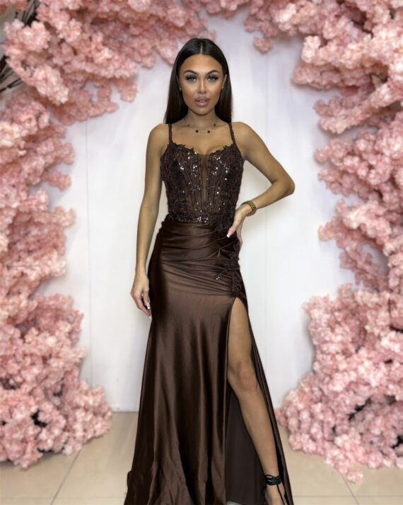 Chocolate czekoladowa długa suknia rybka