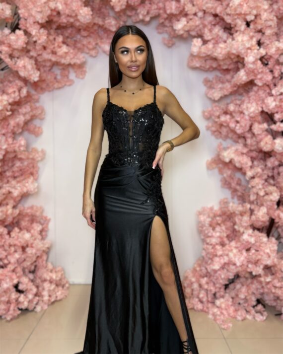 Chocolate czarna długa suknia rybka