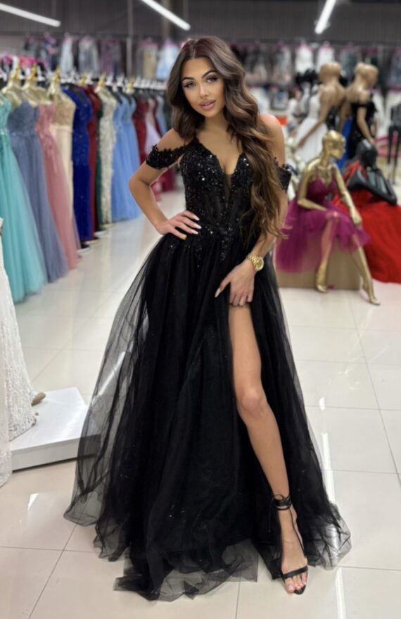 Zynja długa czarna tiulowa sukienka księżniczka