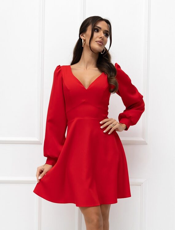 Carmen krótka czerwona rozkloszowana sukienka z kokardką