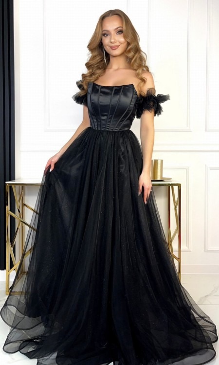 Lilia CZARNA DŁUGA TIULOWA SUKIENKA księżniczka