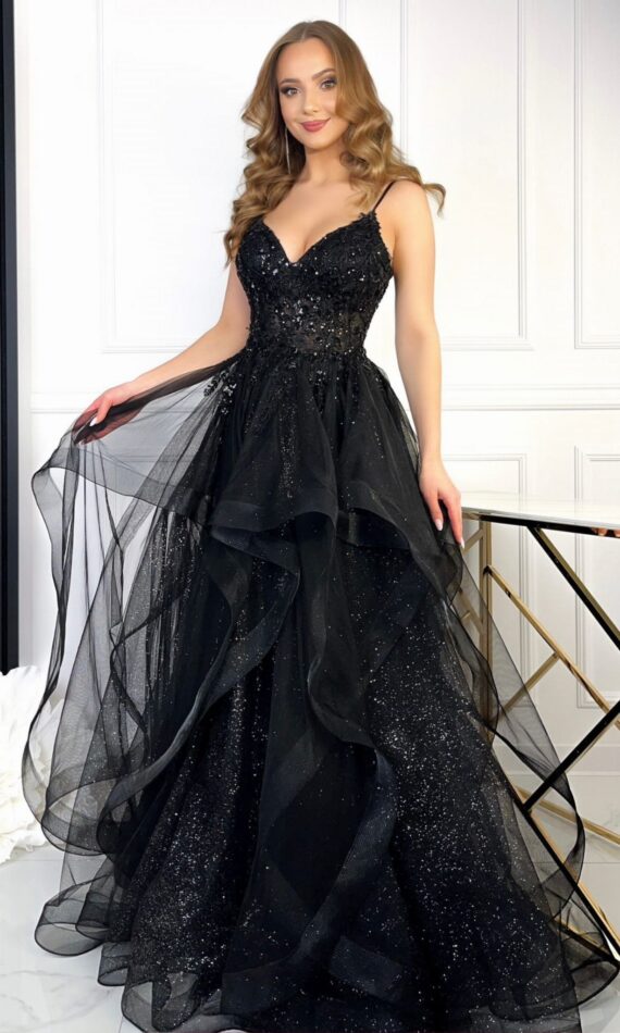 Raya CZARNA DŁUGA TIULOWA SUKIENKA księżniczka