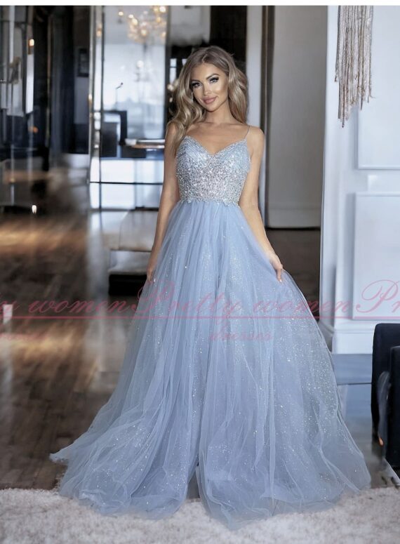 Emily szaro srebrna długa tiulowa sukienka księżniczka