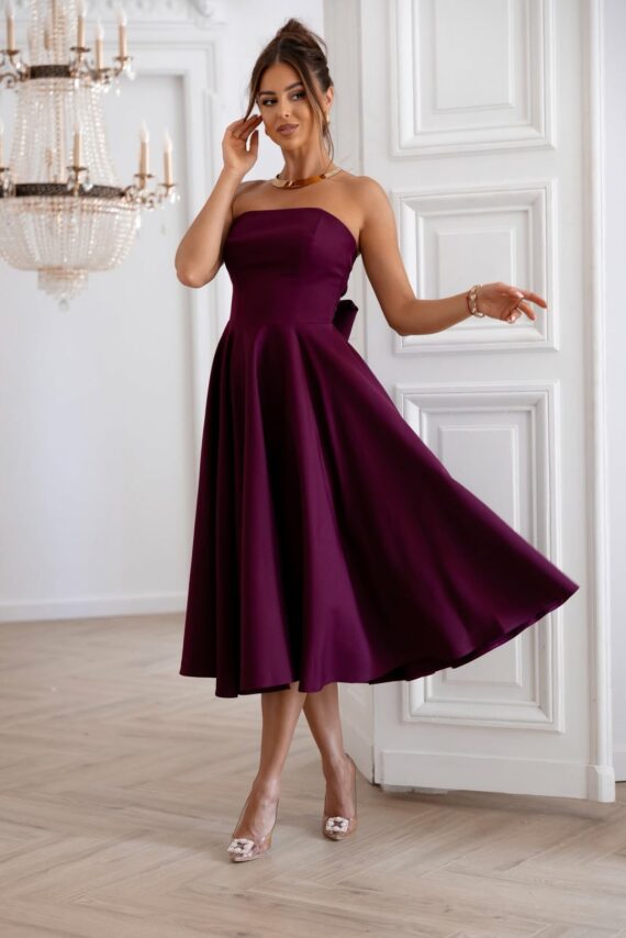 Asti midi burgundwa rozkloszowana sukienka z kokardą