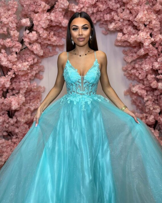 Tiramisu miętowa długa tiulowa sukienka księżniczka