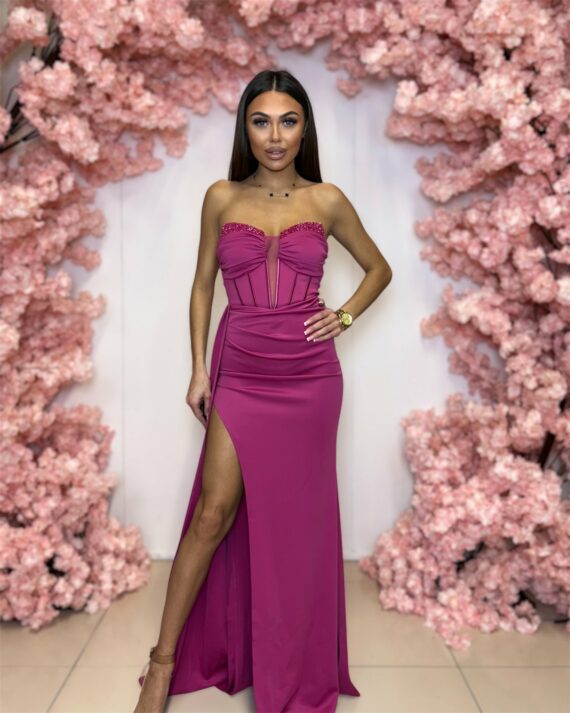 Portofino fuksja długa sukienka z rozcięciem