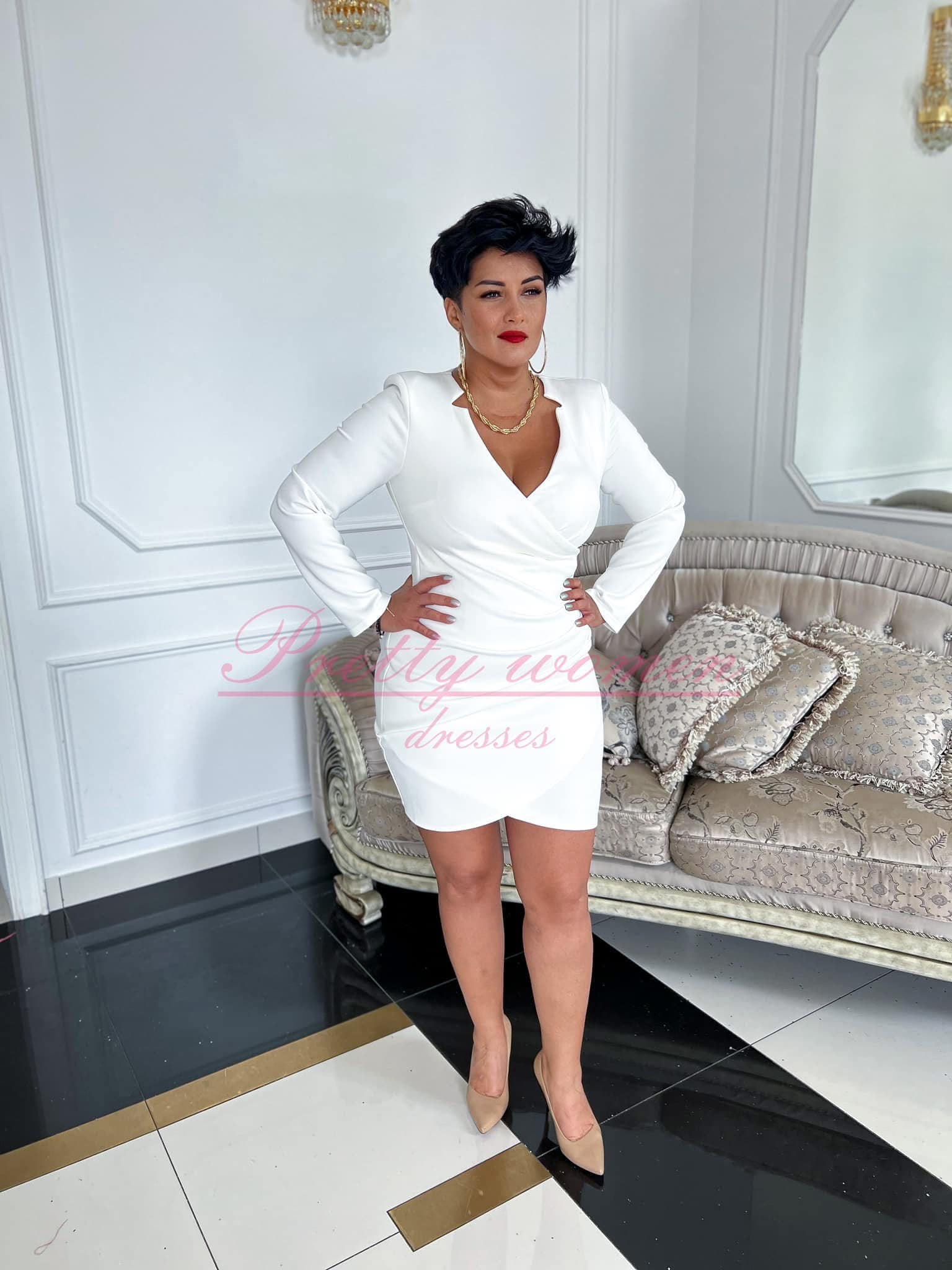 Nicky ecru ołówkowa marynarkowa sukienka - obrazek 2