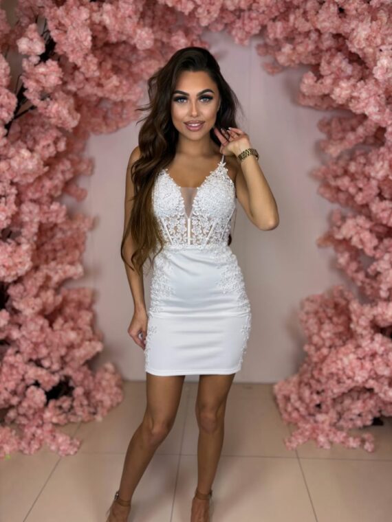 Boda biała krótka sukienka na ramiączkach