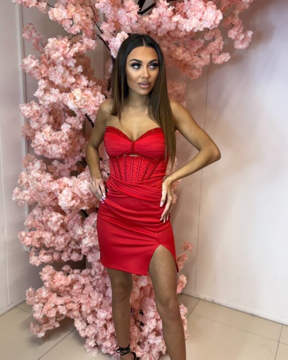 Luckin czerwona krótka sukienka z rozcięciem