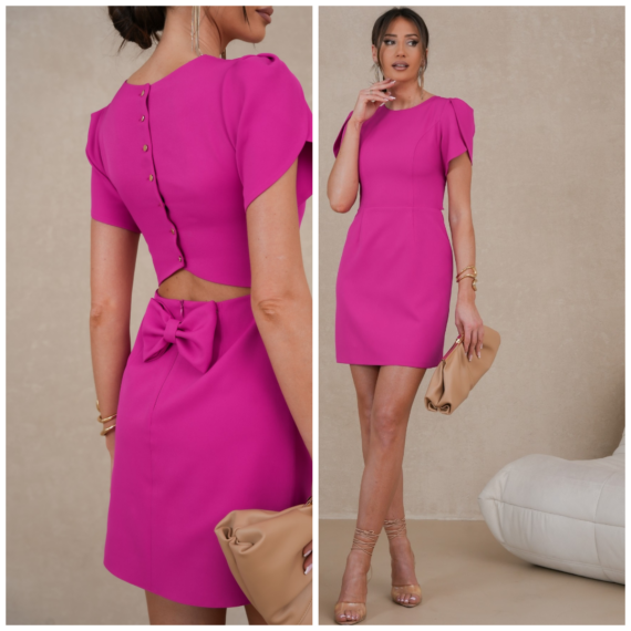 Sukienka Blanca fuksja mini z dekoltem na plecach i kokardą